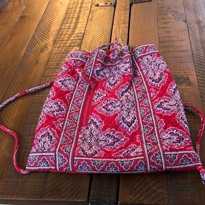 Vibrant Red Patterned Drawstring Bag